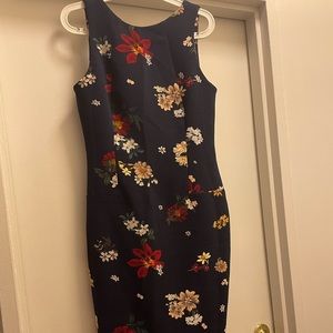 Zara Basic Navy Blue Floral Pencil Dress Open Back Women's Size Medium